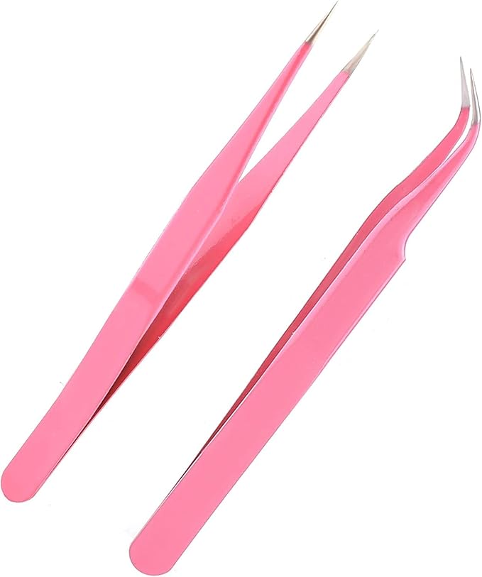 2Pcs Lash Tweezers (Pink)