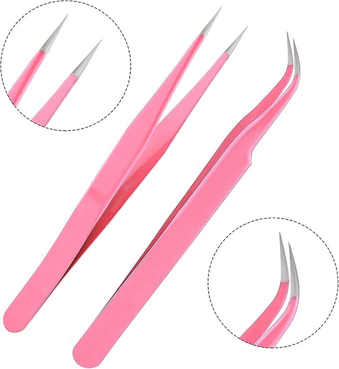 2Pcs Lash Tweezers (Pink)