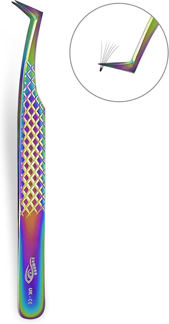 Eyelash Extension Tweezers Set 4 PCS for Volume Lash Extensions Stainless Steel Eyelash Tweezers for Extensions Kit for Lifting Lashes Straight and Curved Angled Tweezers -Gold