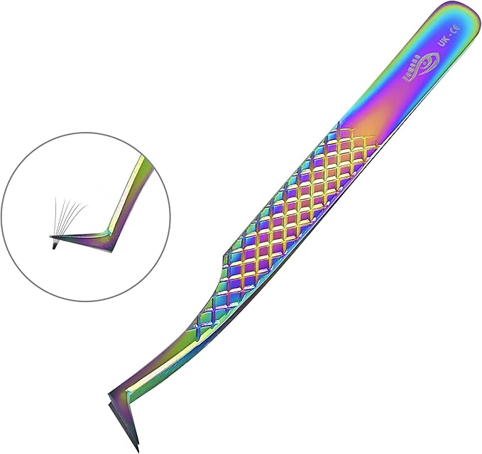 Eyelash Extension Tweezers Set 4 PCS for Volume Lash Extensions Stainless Steel Eyelash Tweezers for Extensions Kit for Lifting Lashes Straight and Curved Angled Tweezers -Gold