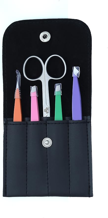 Eyebrow Tweezers Professional Set, 5 Pcs Eyebrow Tweezers, Women Men - Great Precision Tweezers Set for Ingrown Hair Eyelash Extension Eyebrows Plucking Stainless Steel Multi Colour tweezer