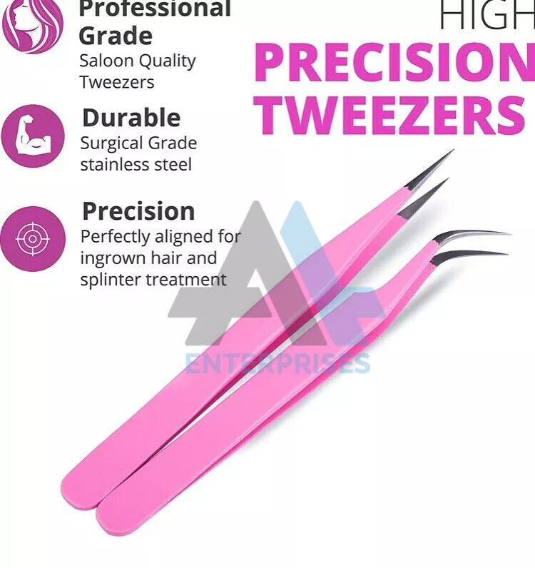 Lash Tweezers, Pack of 4 Stainless Steel Tweezers for Eyelash Extensions