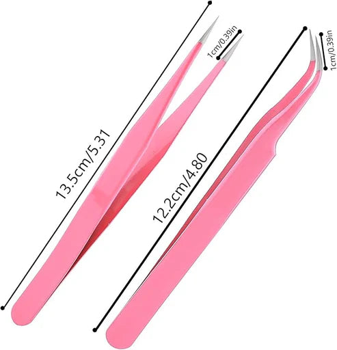 Lash Tweezers, Pack of 4 Stainless Steel Tweezers for Eyelash Extensions