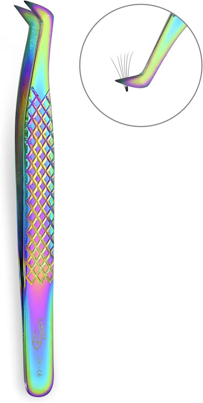 Eyelash Extension Tweezers Set 4 PCS for Volume Lash Extensions Stainless Steel Eyelash Tweezers for Extensions Kit for Lifting Lashes Straight and Curved Angled Tweezers -Gold