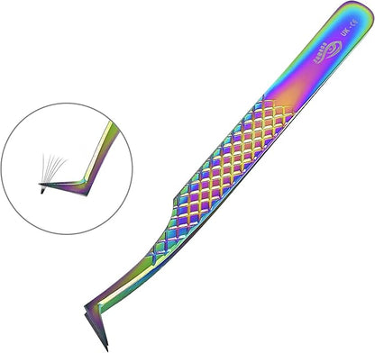 Eyelash Extension Tweezers Set 4 PCS for Volume Lash Extensions Stainless Steel Eyelash Tweezers for Extensions Kit for Lifting Lashes Straight and Curved Angled Tweezers -Gold