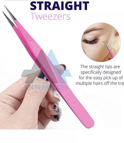 Lash Tweezers, Pack of 4 Stainless Steel Tweezers for Eyelash Extensions