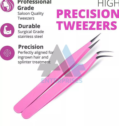 Lash Tweezers, Pack of 4 Stainless Steel Tweezers for Eyelash Extensions